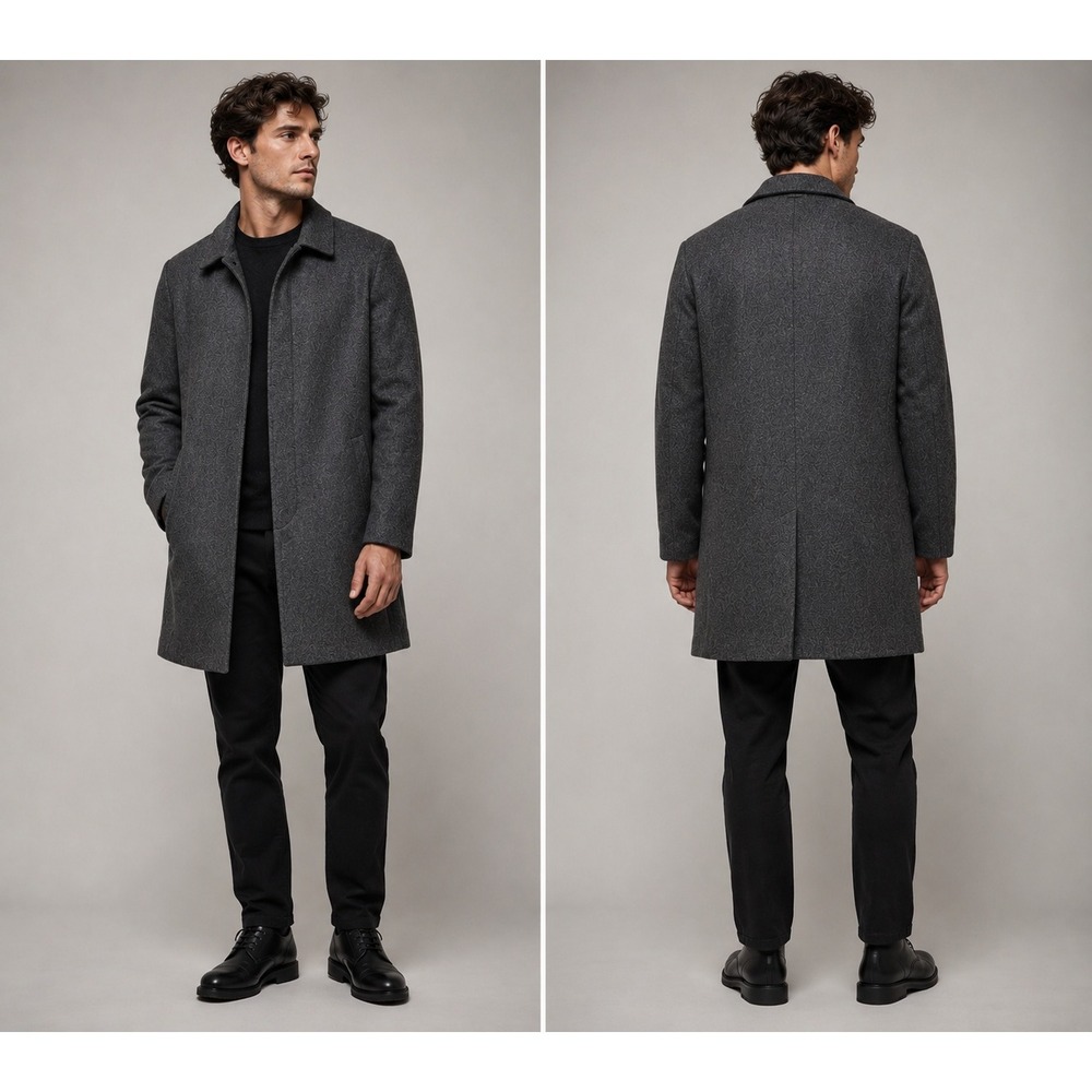 Muji Coat Mens Medium Gray Wool Blend Minimalist Overcoat Button Front Lined